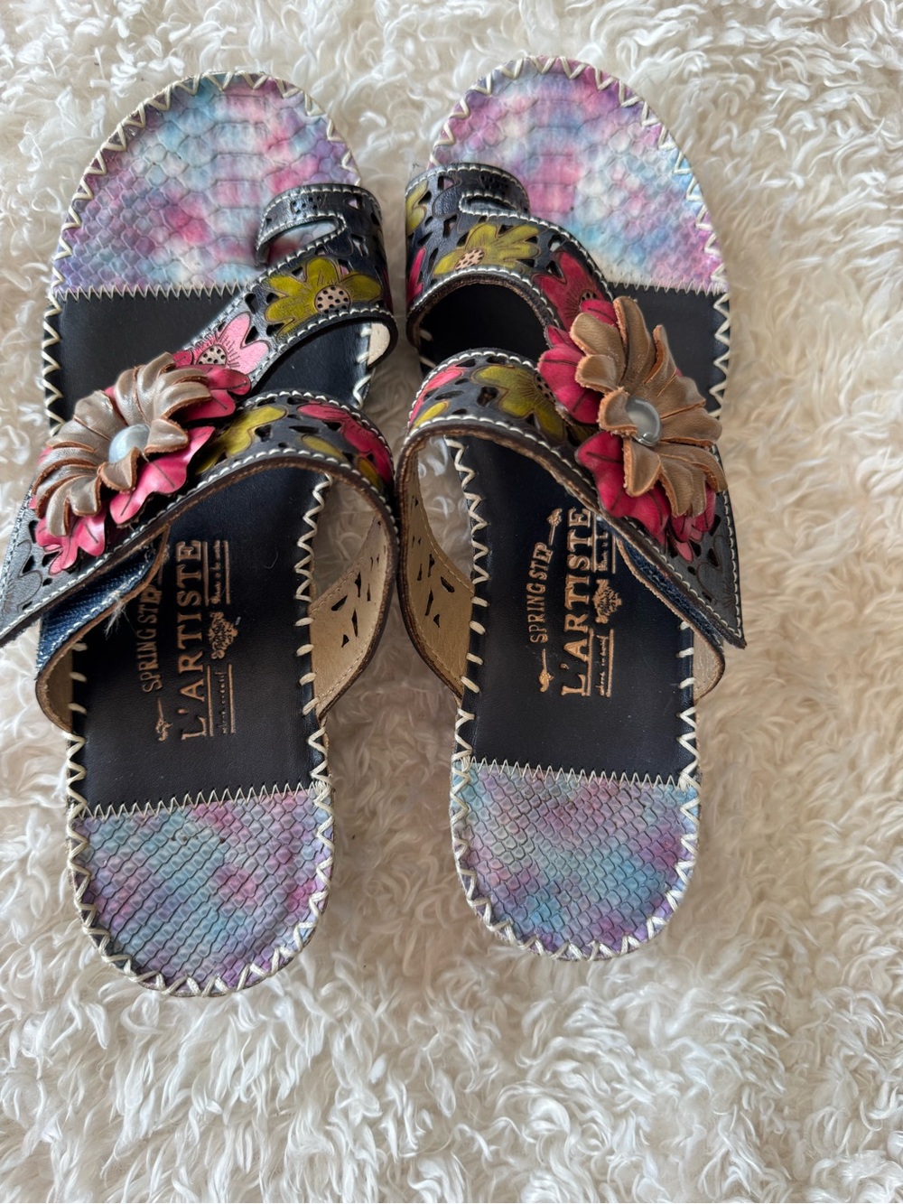 Spring Step L'Artiste Vardi Floral Snakeskin Leather Slide Sandals EU 37 US 7 - Picture 6 of 10